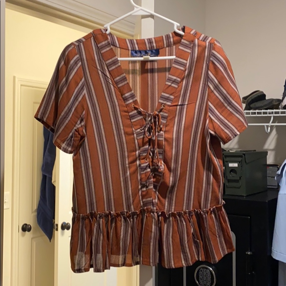 Functioning tie front blouse